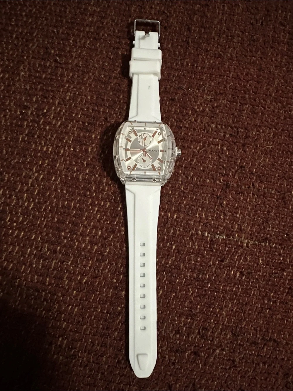 White Silicone Strap Analog Watch with gold accents